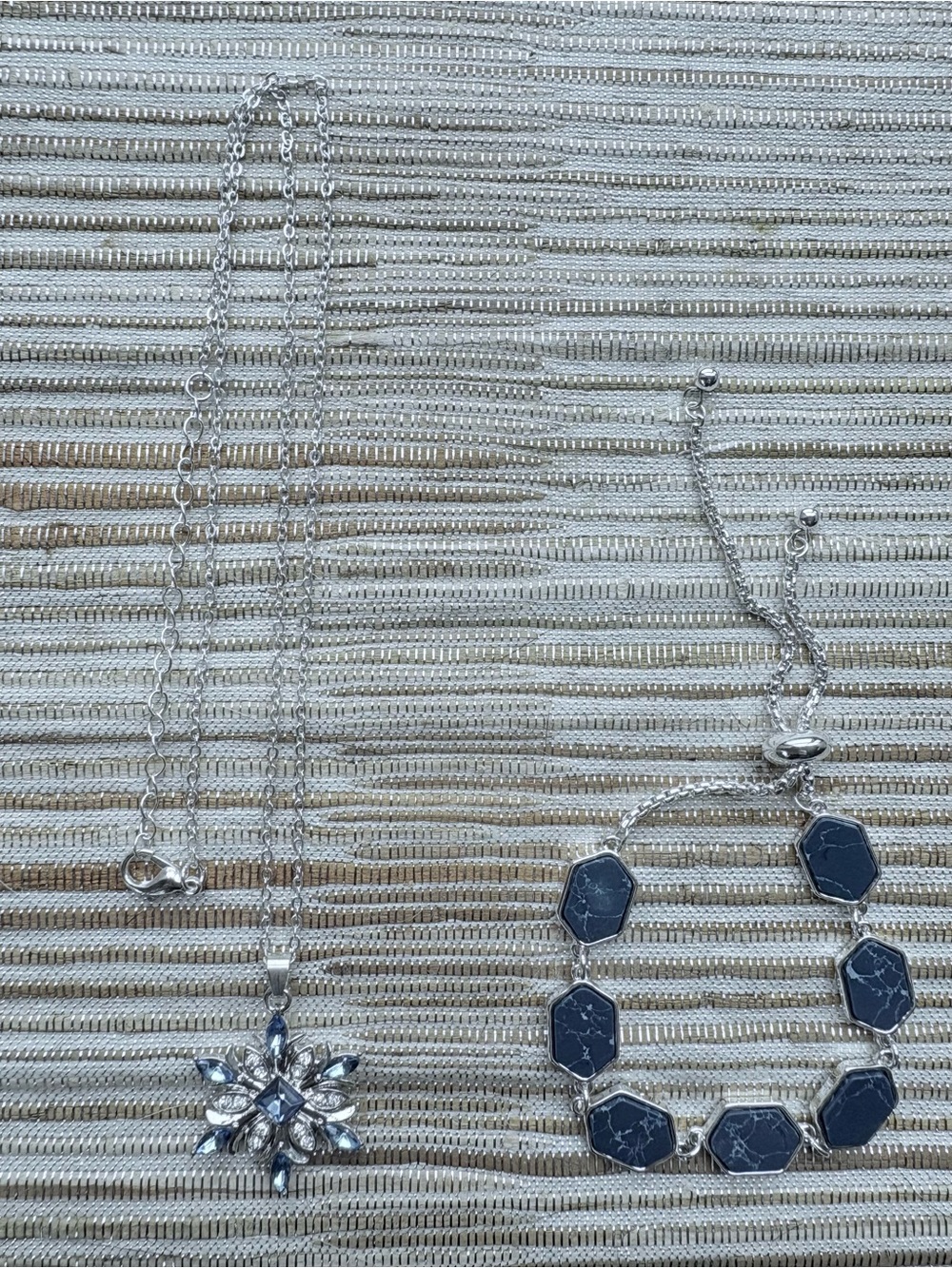 Silver and Blue Necklace and Bracelet